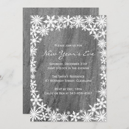 Schneeflocken & Granite Neujahrsfeierliche Einladu Einladung (Vorne/Hinten)