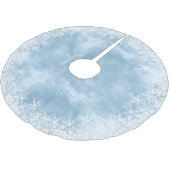 Schneeflocken - Grenze auf Wasserfarbe Dusty Blue  Polyester Weihnachtsbaumdecke (Schrägansicht)