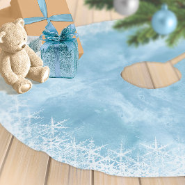 Schneeflocken - Grenze auf Wasserfarbe Dusty Blue  Polyester Weihnachtsbaumdecke