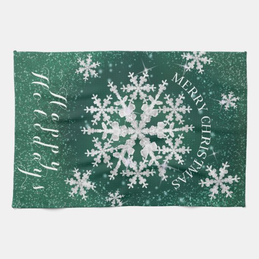 Schneeflocken grün weiß geschirrtuch (Horizontal)
