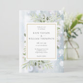 Schneeflocken Grüne Blätter Foto Winterhochzeit Einladung (Stehend Vorderseite)