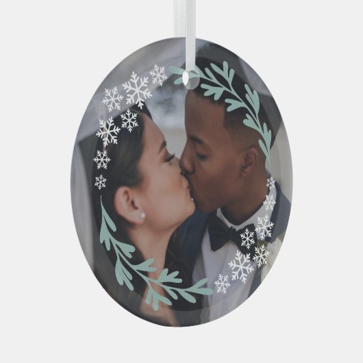 Schneeflocken & Grüne Weinkeller Ihr Foto Ornament Aus Glas (Vorderseite Rechts)