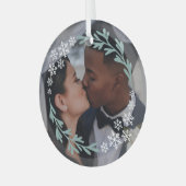 Schneeflocken & Grüne Weinkeller Ihr Foto Ornament Aus Glas (Vorderseite links)