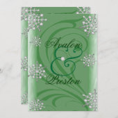 Schneeflocken Grüne Winterhochzeit Einladung (Vorne/Hinten)
