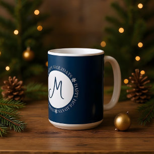 Schneeflocken Happy Holidays Blue Monogram Kaffeetasse
