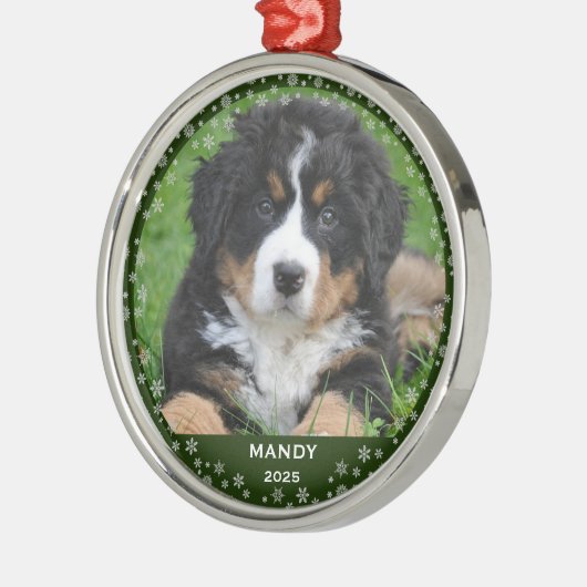 Schneeflocken Haustiername Foto Weihnachten Ornament Aus Metall (Links)