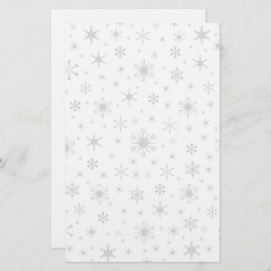 Schneeflocken - hellgrau auf Weiß Briefpapier (Vorne/Hinten)