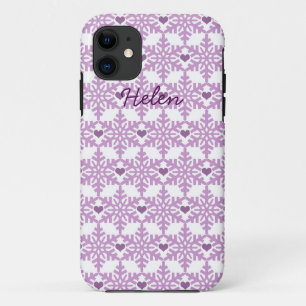 Schneeflocken Herzmuster - Individuelle Name iPhone 11 Hülle