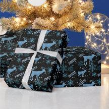 Schneeflocken Hirsch schwarzes Wrapping Paper