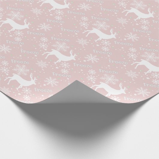 Schneeflocken Hirsche Rosa Geschenkpapier (Ecke)