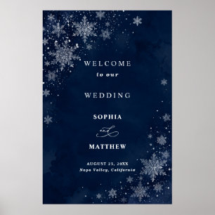 Schneeflocken-Hochzeitsbegrüßung um Mitternacht Poster