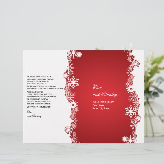 Schneeflocken-Hochzeitsprogramm (Stehend Vorderseite)