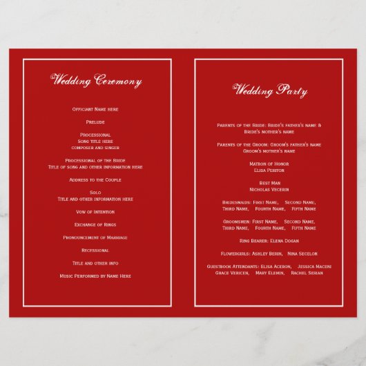 Schneeflocken-Hochzeitsprogramm (Rückseite)