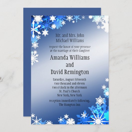 Schneeflocken Hochzeitsreise Einladung (Vorne/Hinten)