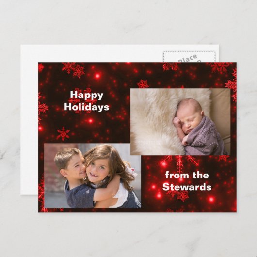 Schneeflocken im Deep Red Holiday Foto Postkarte (Vorne/Hinten)