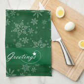 Schneeflocken im grünen Hintergrund Geschirrtuch (Viertel Falte)