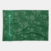 Schneeflocken im grünen Hintergrund Geschirrtuch (Horizontal)