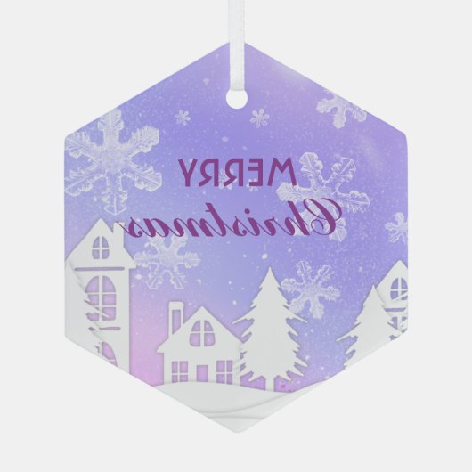 Schneeflocken im lila Weißen Haus Weihnachten - Ne Ornament Aus Glas (Rückseite)