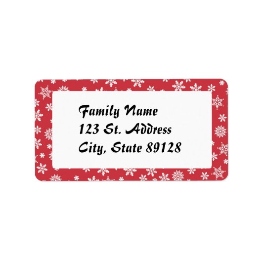 Schneeflocken im roten Hintergrund Adressaufkleber (Vorne)