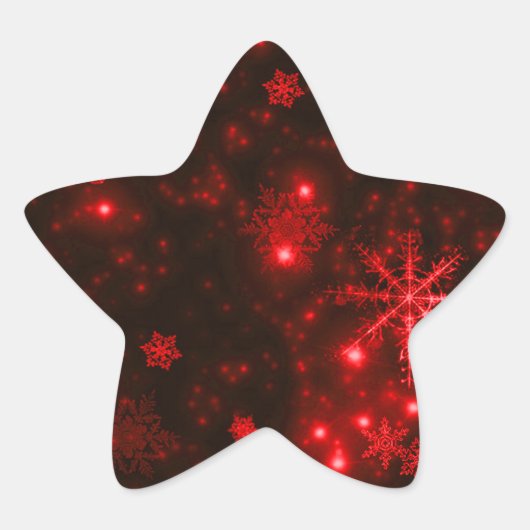 Schneeflocken im tiefen roten Hintergrund Stern-Aufkleber (Vorderseite)
