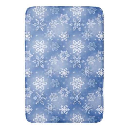 Schneeflocken im Winter blau Badematte (Vorderseite Vertikal)