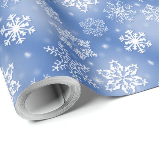 Schneeflocken im Winter blau Geschenkpapier (Rolleneckpunkt)