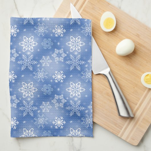 Schneeflocken im Winter blau Geschirrtuch (Viertel Falte)