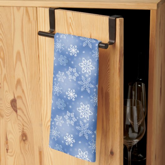 Schneeflocken im Winter blau Geschirrtuch (Drittel gefaltet)