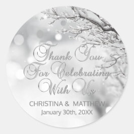 Schneeflocken im Winter Danke für Ihre Hochzeit Runder Aufkleber