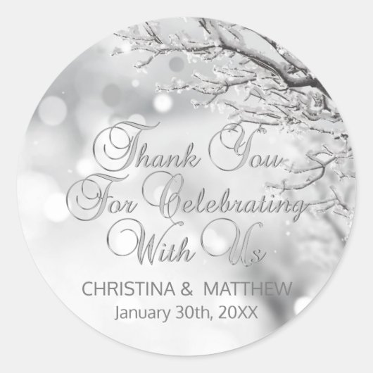Schneeflocken im Winter Danke für Ihre Hochzeit Runder Aufkleber (Vorderseite)
