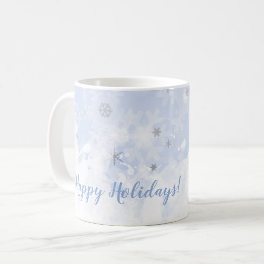 Schneeflocken Imitate aus Metall in Babyblau Farbe Kaffeetasse (Vorderseite Links)