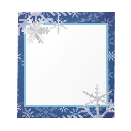 Schneeflocken in Blau Notizblock (Vorderseite)