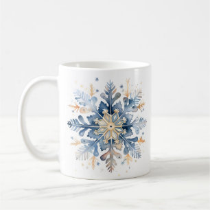 Schneeflocken in Blau und Gold Kaffeetasse