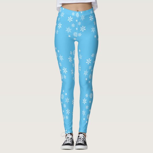 Schneeflocken in Blau und Weiß Leggings (Vorderseite)
