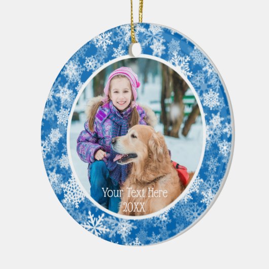 Schneeflocken in Blau und Weiß, zwei Foto, zwei Se Keramikornament (Links)