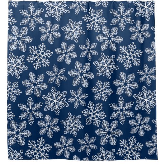 Schneeflocken in dunkelblau duschvorhang (Vorderseite)