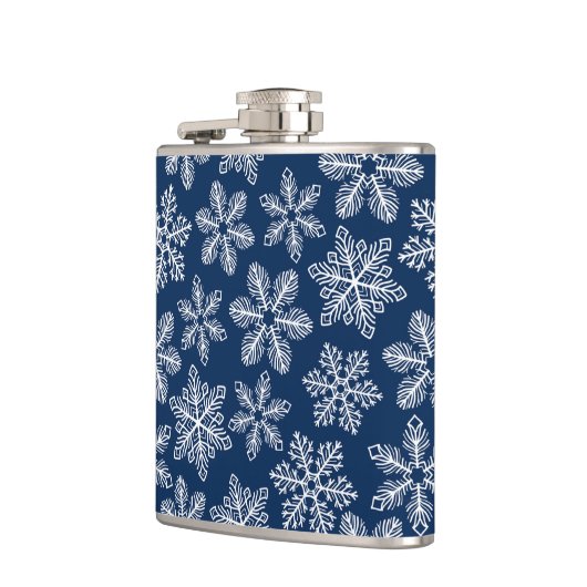 Schneeflocken in dunkelblau flachmann (Links)