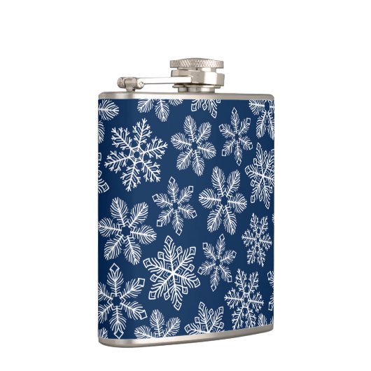 Schneeflocken in dunkelblau flachmann (Rechts)