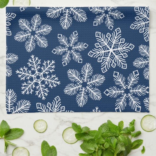 Schneeflocken in dunkelblau geschirrtuch (Gefaltet)