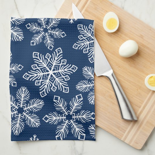 Schneeflocken in dunkelblau geschirrtuch (Viertel Falte)