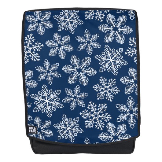 Schneeflocken in dunkelblau rucksack (Vorderseite)