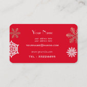 Schneeflocken in Gold und Weiß gegen Rot Visitenkarte (Rückseite)