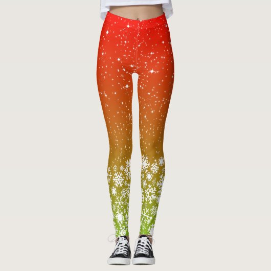 Schneeflocken in heißen tropischen Farben glänzen Leggings (Vorderseite)