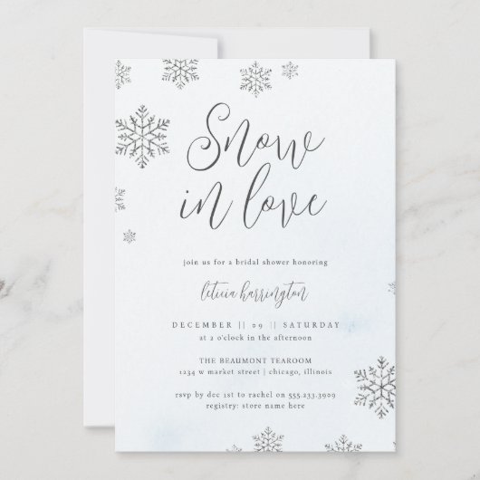 Schneeflocken in Liebe Winter Brautparty Einladung (Vorderseite)