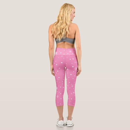 Schneeflocken in Rosa und Weiß & Punkte Capri Leggings (Rückseite)