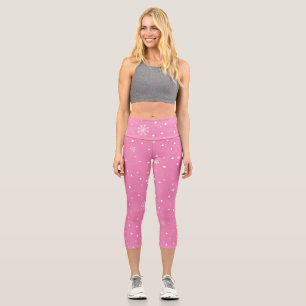 Schneeflocken in Rosa und Weiß & Punkte Capri Leggings