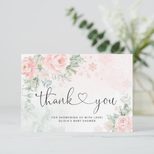 Schneeflocken in Rosa - vielen Dank Karte (Stehend Vorderseite)