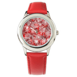 Schneeflocken in Rot Armbanduhr