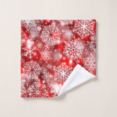 Schneeflocken in Rot Badhandtuch Set (Waschlappen)