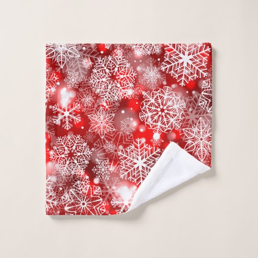 Schneeflocken in Rot Badhandtuch Set (Waschlappen)
